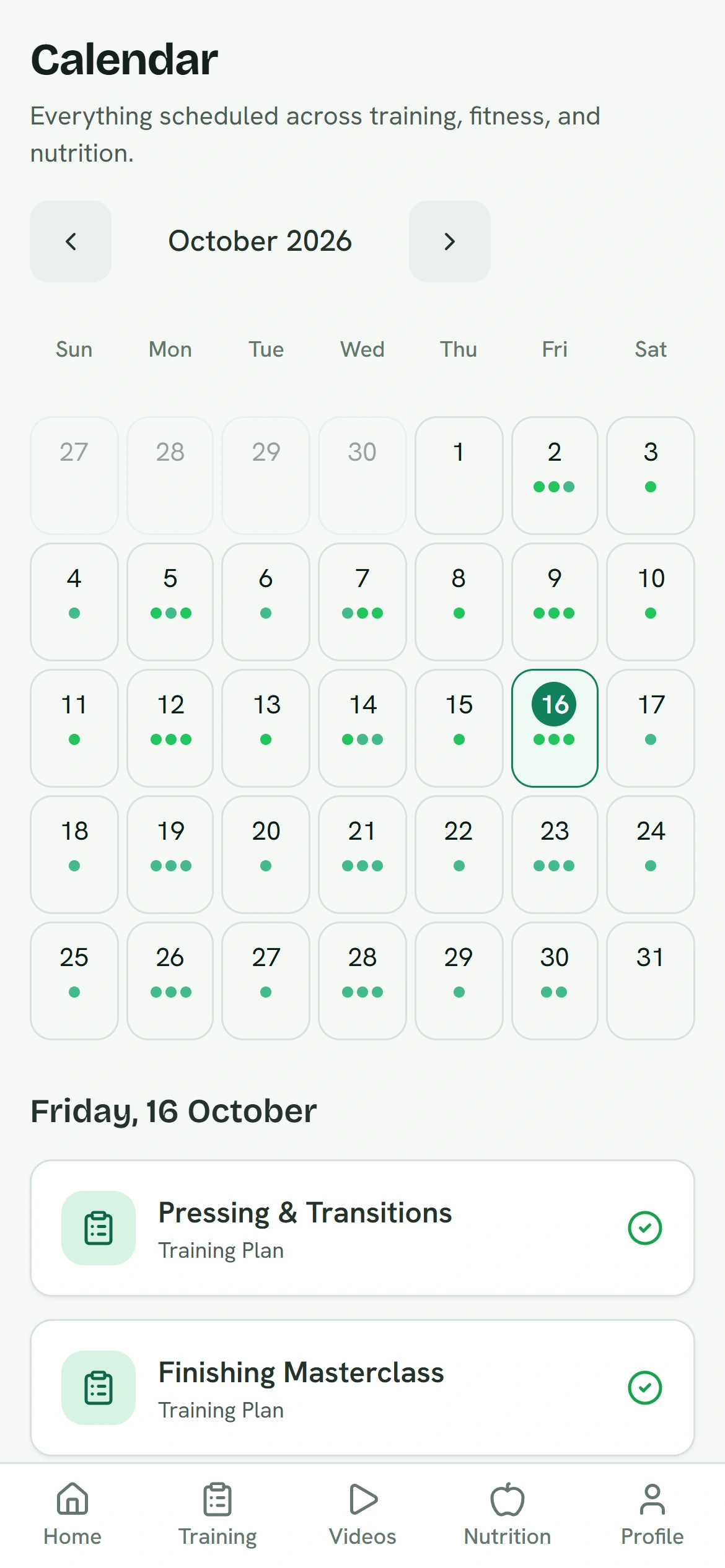 Player training calendar