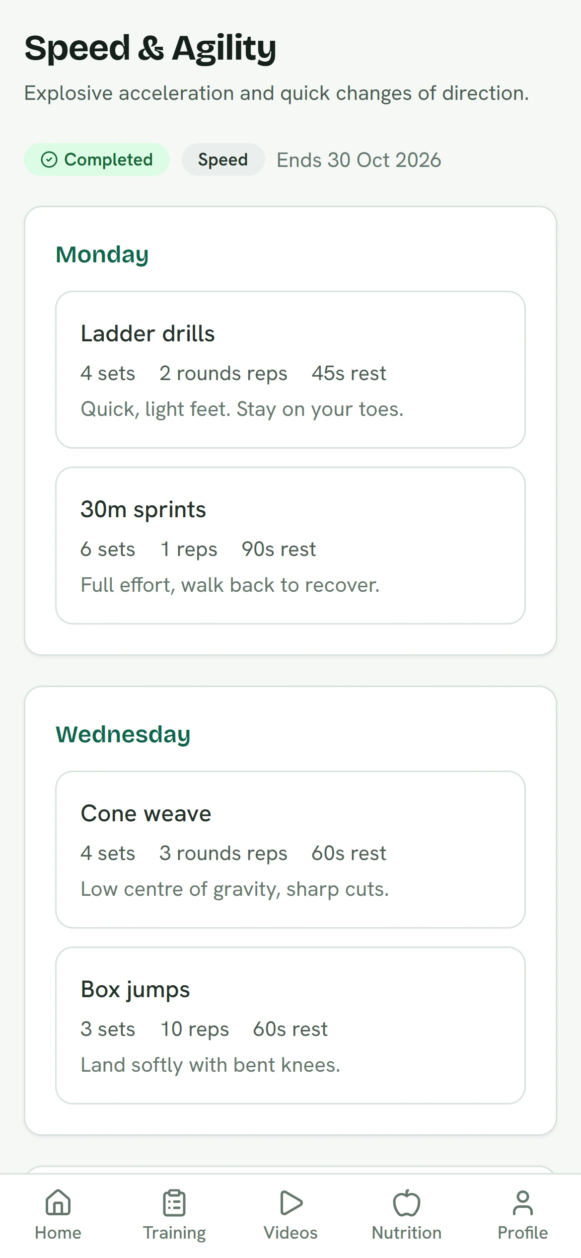 Player fitness plan