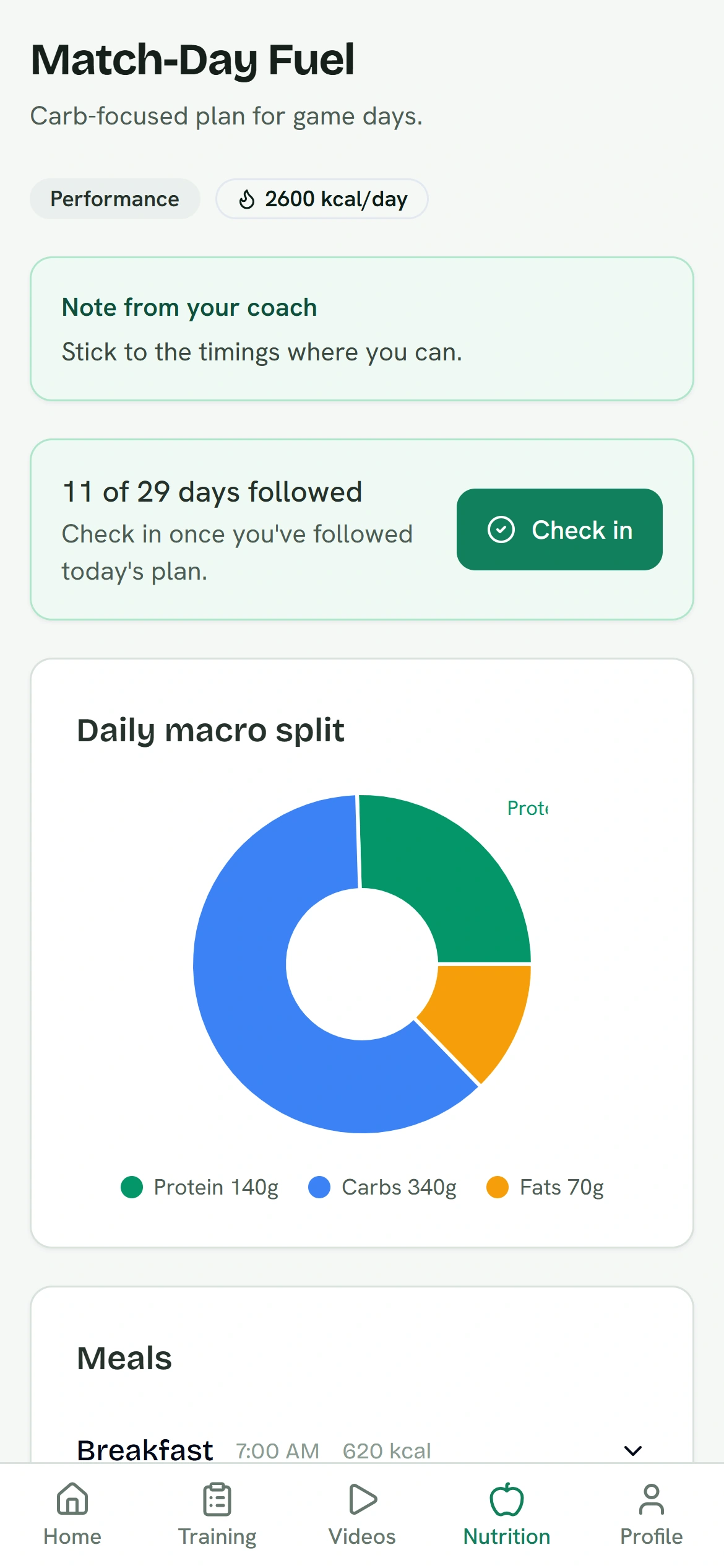 Player nutrition plan